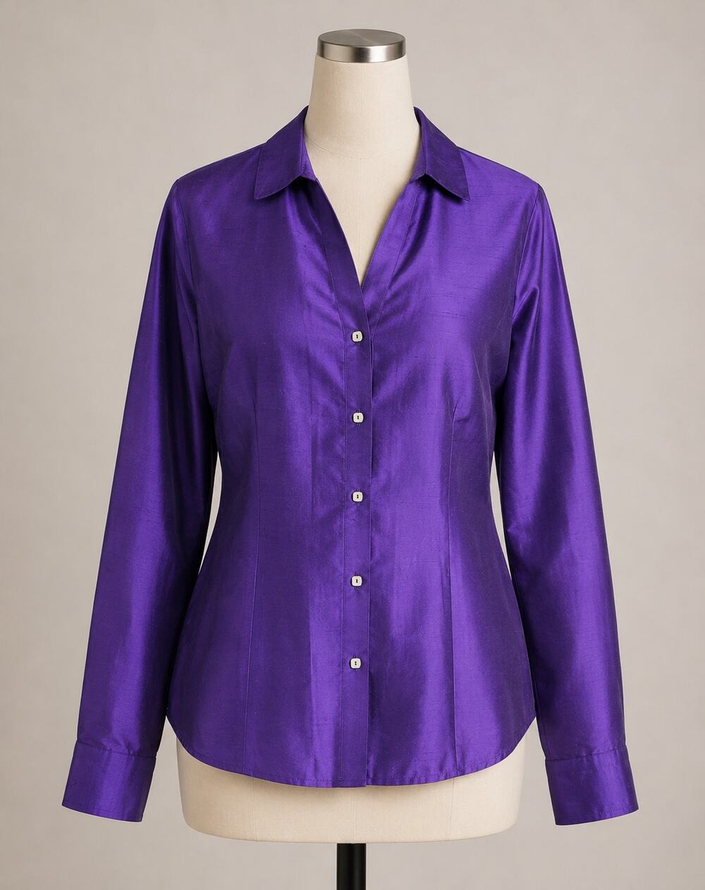 Purple Silk Long Sleeve Top Button Down Shirt Medium